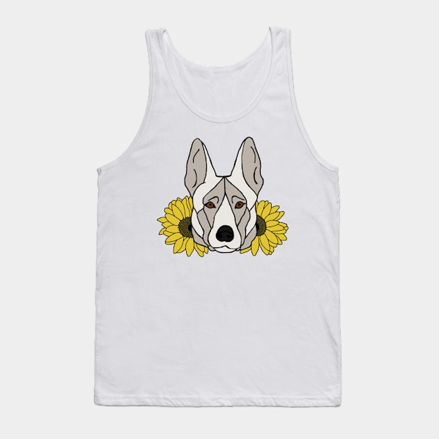 White Shepherd/Malinois with Sunflowers Tank Top by TrapperWeasel